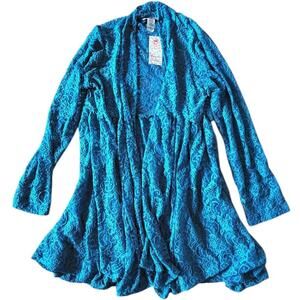Pretty Young Thing USA Blue Lace Cardigan Drape Front Long Sleeve Women’s 2X